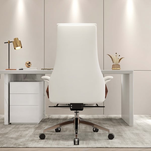 Reclining Leather Office Desk Chair High Back Adjustable Swivel White