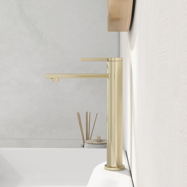 Brushed Gold Countertop Tap Monobloc Single Lever Zinc Alloy Handle