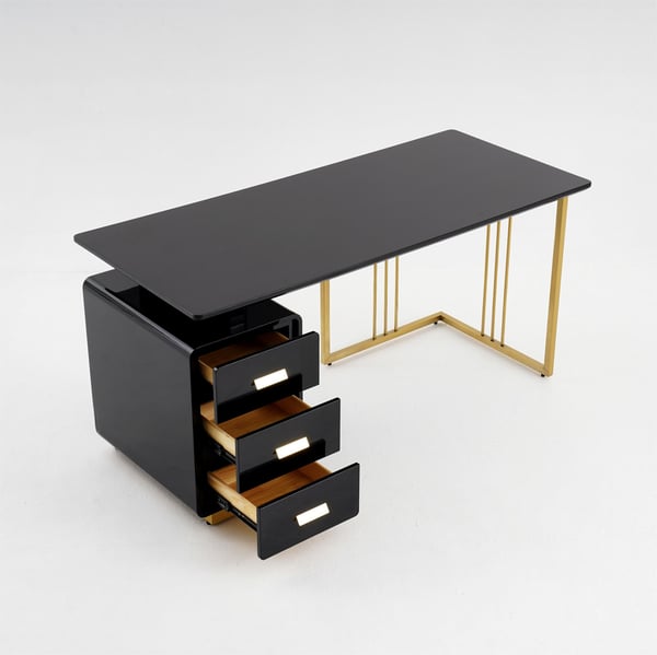 Free Shipping on 63" Modern Black Home Office Desk with Drawers & Side