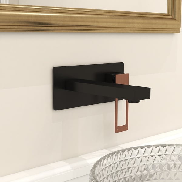 Modern Rose Gold & Black Wall Mount Bathroom Sink Faucet Solid Brass Homary