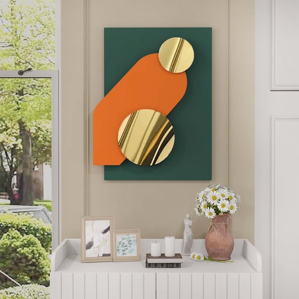 Artard 26.8" Modern Metal Wall Decor Art in Green & Gold with