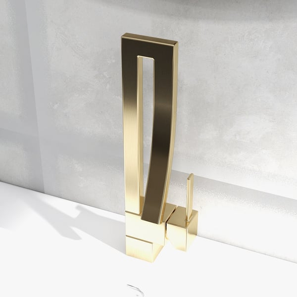 Brushed Gold Waterfall Bathroom Sink Faucet Single Hole Single Handle Brass Modern Style