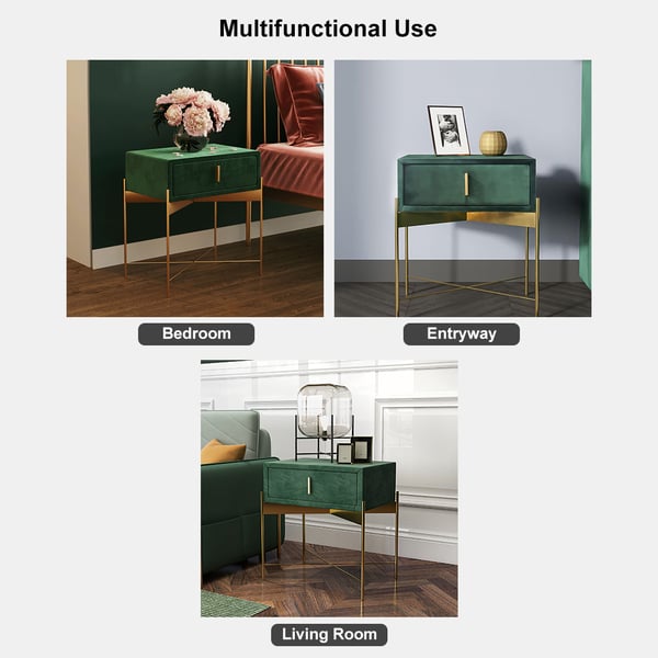 Free Shipping on Green Bedroom Nightstand with Drawer Velvet