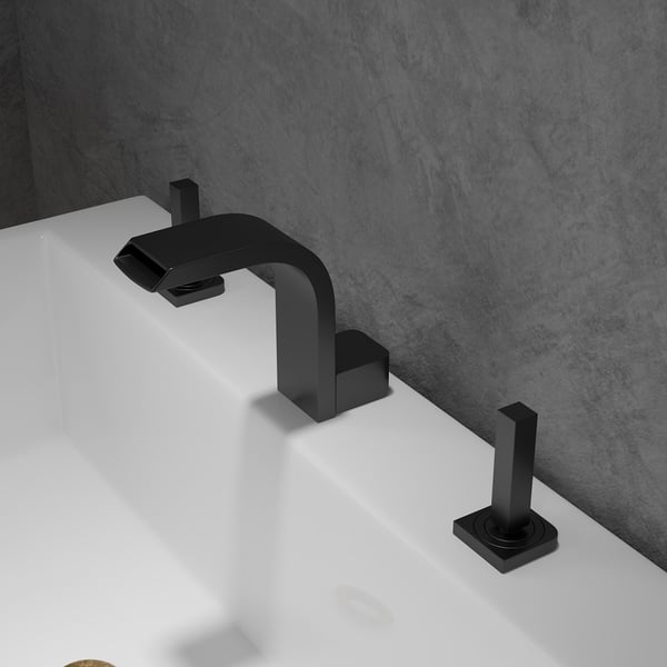 Contemporary Widespread Waterfall Spout Deck Mounted Bathroom Sink