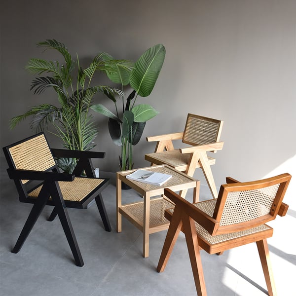 Walnut Japandi Rattan Dining Chair with Solid Wood Frame
