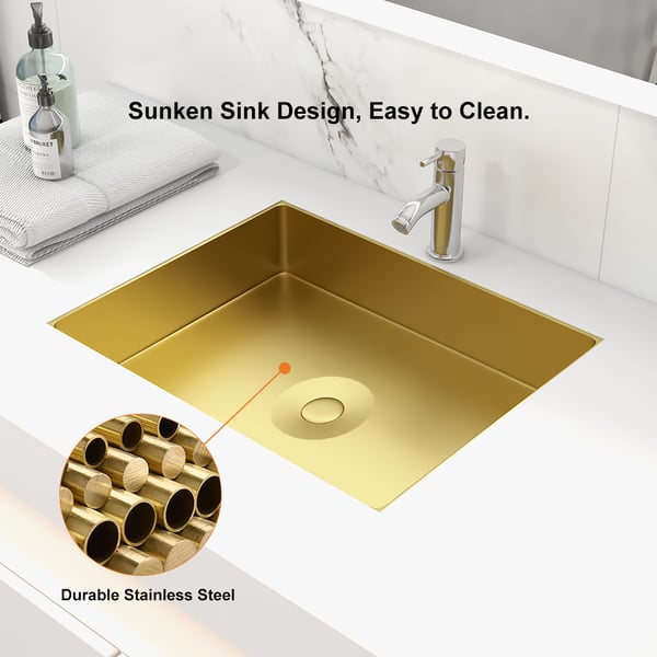 Free Shipping on Gold Luxury Stainless Steel Rectangular Sink Undermount Bathroom Wash Sink｜Homary