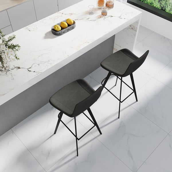 Linesly MidCentury Swivel Bar Stool with Back (Set of 2) Gray Faux