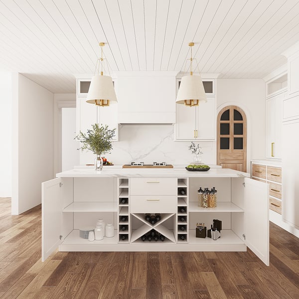 72'' Modern White Kitchen lsland Marble Pattern Large Kitchen