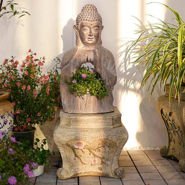 20.9" Garden Buddha Statue Outdoor Resin Sculpture Decor Art With ...