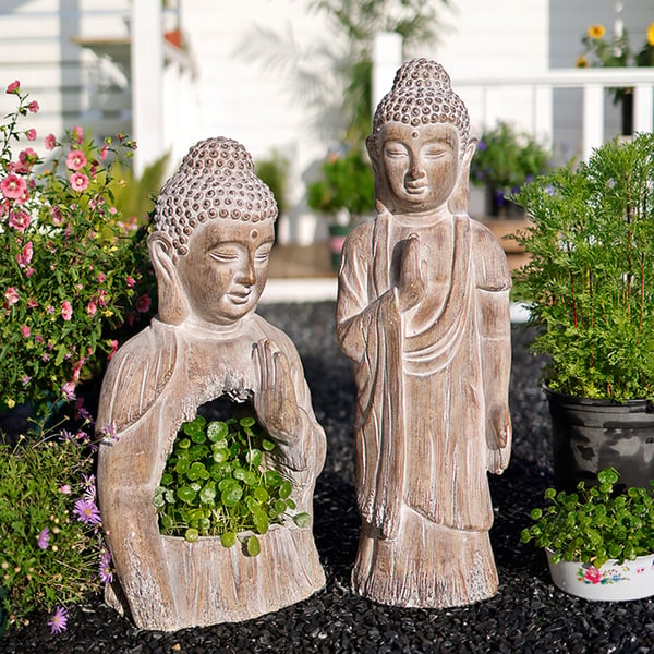 20.9" Garden Buddha Statue Outdoor Resin Sculpture Decor Art With ...