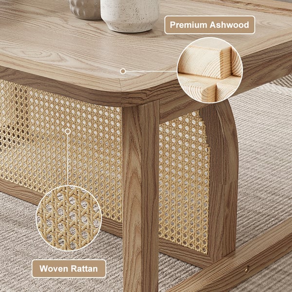 Free Shipping on Modern 2 Piece Nesting Rattan Wood Coffee Table Set in ...