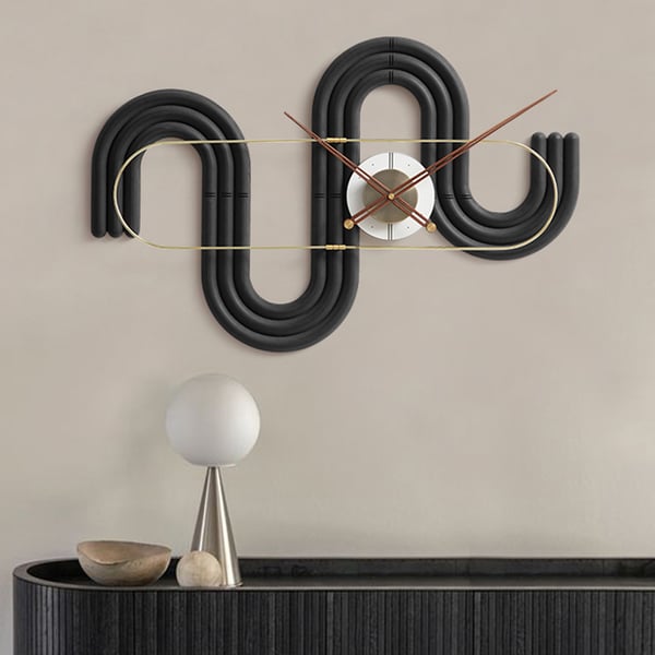35" Large Black Abstract Curved Modern Unique Wall Clock Decor Art