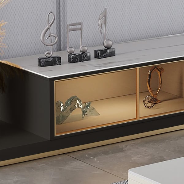 2800mm Black Modern Extendable TV Stand Glass Door Media Console with