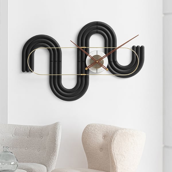 35" Large Black Abstract Curved Modern Unique Wall Clock Decor Art