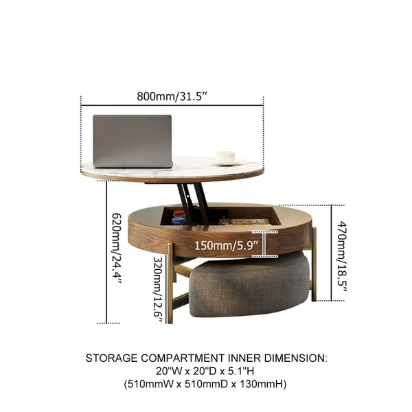 Free Shipping on Modern Round LiftTop Coffee Table Set with Storage