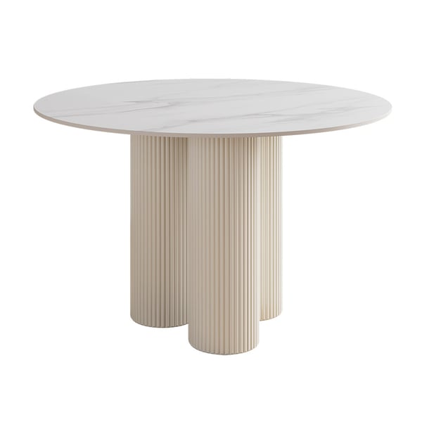 39.4" Modern Round Sintered Stone Top Dining Table 3 Legs in White | Homary