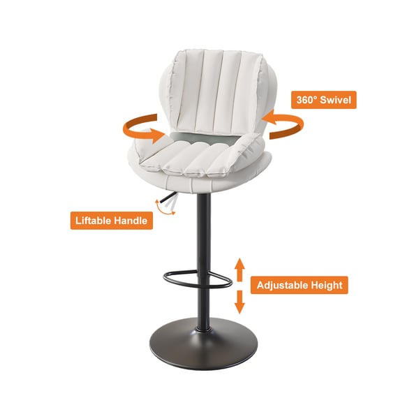 Backrest Adjustable Height PU Leather Upholstered Swivel Bar Stool-Homary
