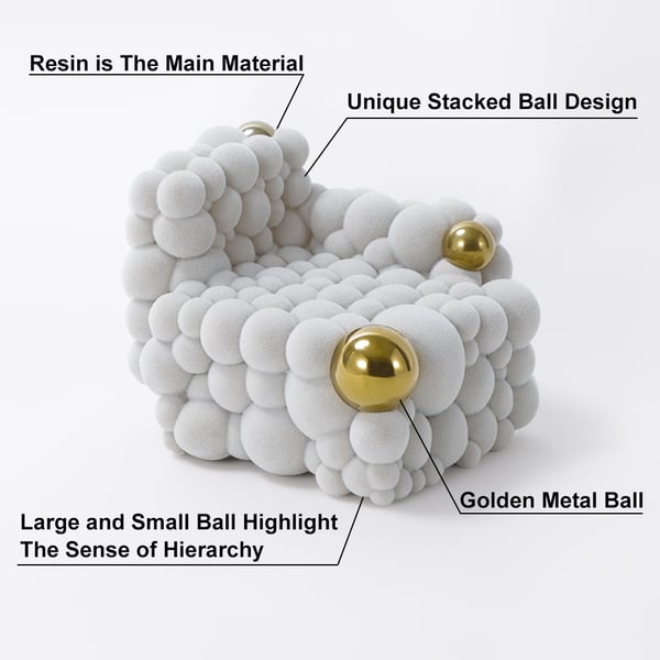 Moderner 3D-Stuhl aus Kunstharz und Metall, stapelbar, Bubble-Stuhl-Skulptur, Dekoration, Heimdekor, Kunst