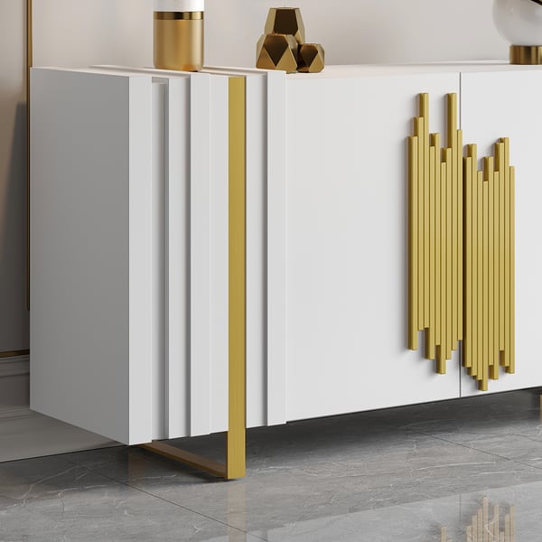 1600 mm leichtes Luxus-Sideboard, rechteckig, Weiß, mit 2 Türen und 2 Regalen, goldfarben
