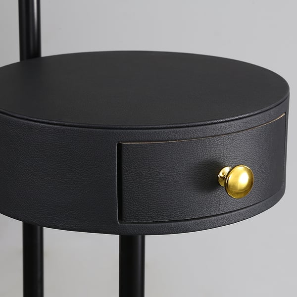 Modern Arc Floor Lamp with Drawer in Gold & White with Glass Shade & Marble Base