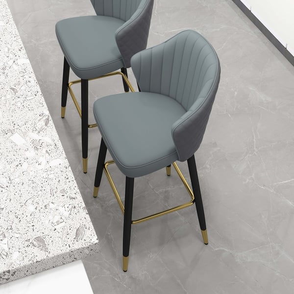 Gray Modern Bar Stool Height Upholstered Chair with PU Leather | Homary