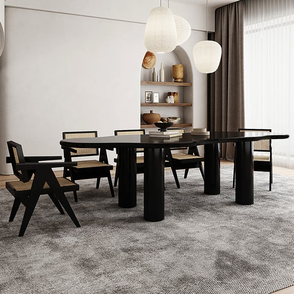 71" Black Dining Table 6 Seater Japandi Irregular Dining Room Table 4-Leg | Homary