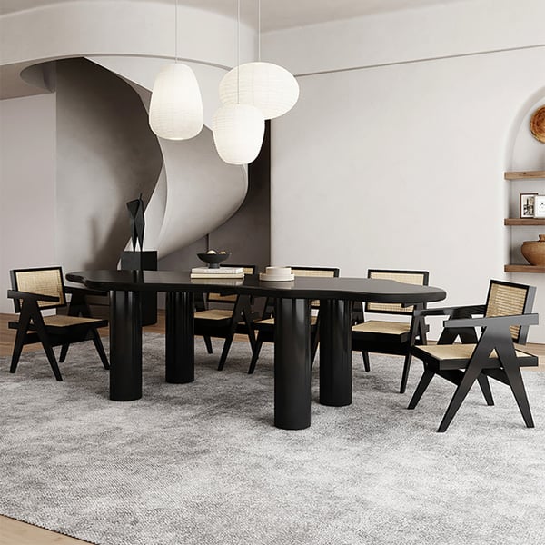 1800mm Black Dining Table 6 Seater Japandi Irregular Dining Room Table 4-Leg | Homary AU