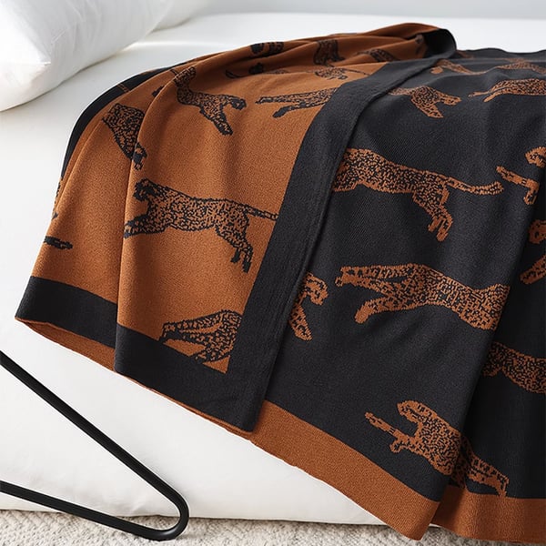 Black Brown Knitted Throw Blanket Leopard Print Cotton Blanket Homary