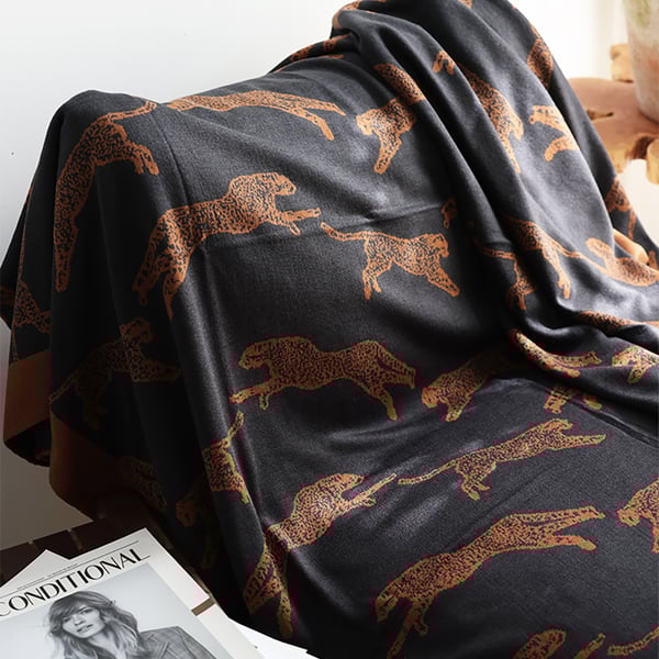 Black Brown Knitted Throw Blanket Leopard Print Cotton Blanket Homary