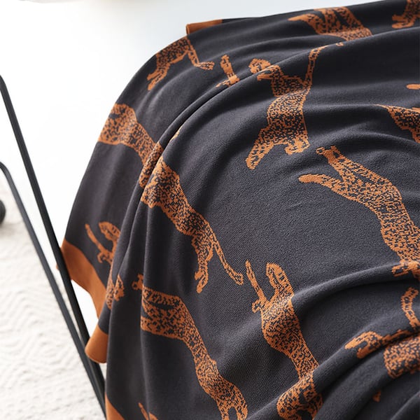 Black Brown Knitted Throw Blanket Leopard Print Cotton Blanket Homary