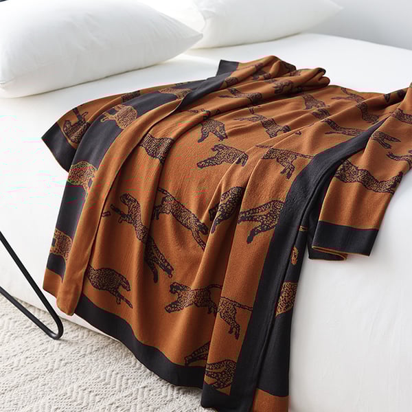 Black Brown Knitted Throw Blanket Leopard Print Cotton Blanket Homary