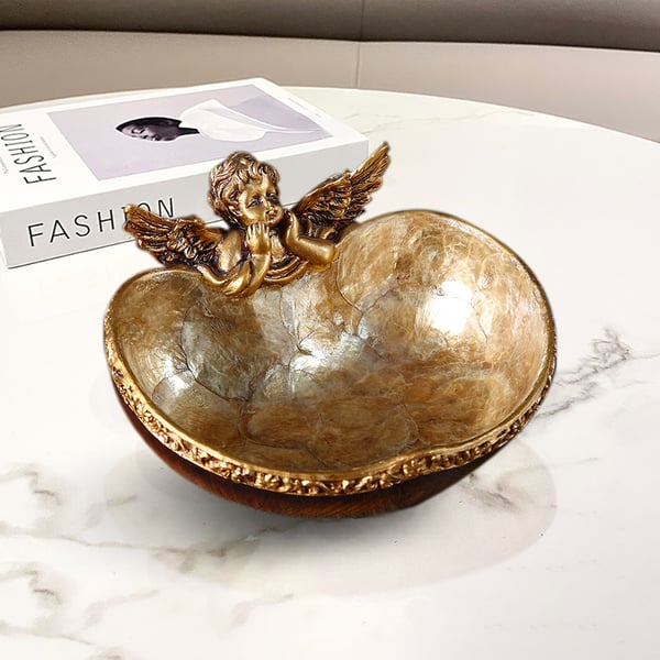Plateau de rangement décoratif Shellium en forme d'ange en bronze vintage