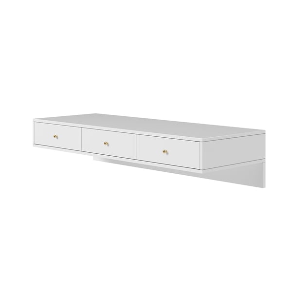 Free Shipping on 1000mm Modern White Floating Desk with Drawers Wall