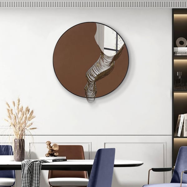 600mm Modern Abstract Round Wall Decor Geometric PU Leather & Glass Art