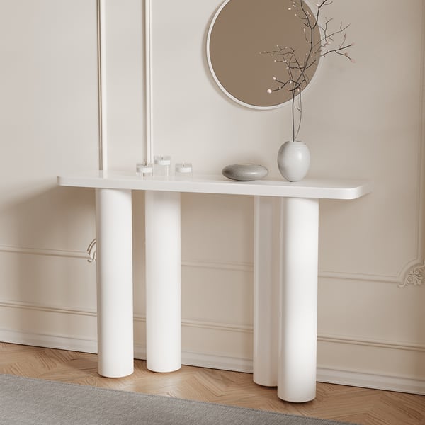 47”Modern White Console Table with Double Pedestal Entryway Table Homary
