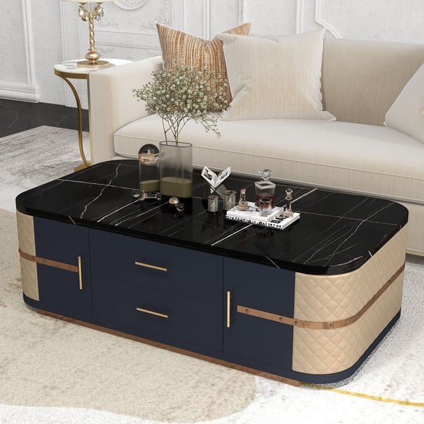 Modern Marble Coffee Table with Storage in Black | Homary