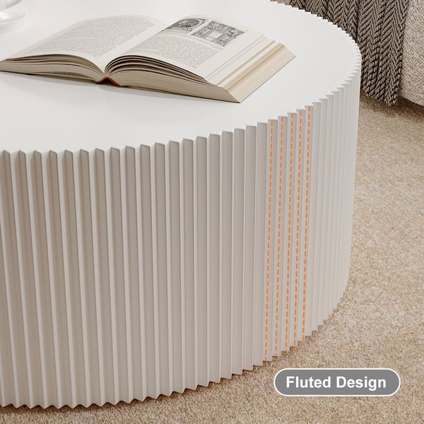 Modern Round Fluted White Coffee Table Homary