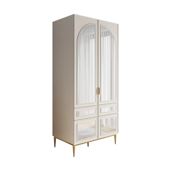 Armoire à vêtements blanche de ferme moderne avec miroir cintré, 2