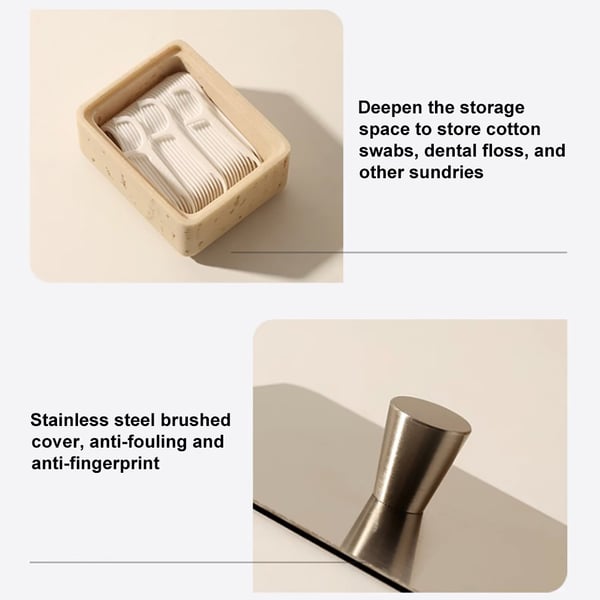 Square Travertine Cotton Swab Holder Duallayer Storage With Stainless