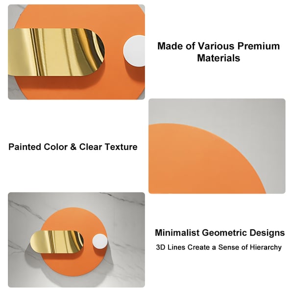 Modern Geometric Pattern Metal Wall Decor Handmade Wall Accent 30.7''W Orange & Gold