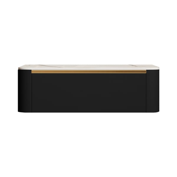 Modern Black Floating Nightstand 1 Drawer Bedside Table with Sintered