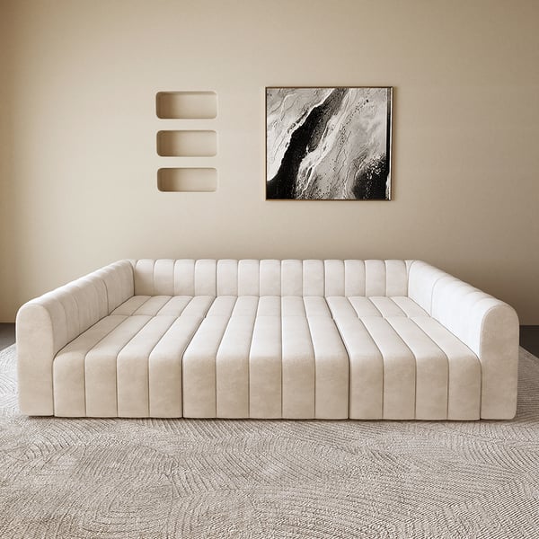 118.9'' Off White Velvet Modular Pit Sectional Sofa Set Convertible 6