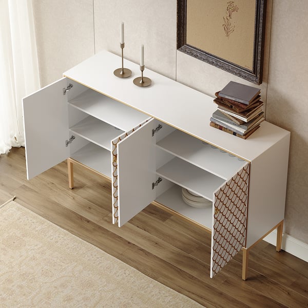 Modern White Scale Patterned Sideboard Buffet with Doors