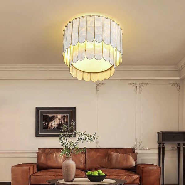 Enseo Coastal 3Light Capiz Shell Flush Mount Round Ceiling Light in