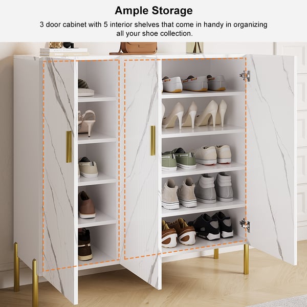 Marble Texture Shoe Storage Cabinet 3 Doors & 5 Shelves Entryway Closet ...