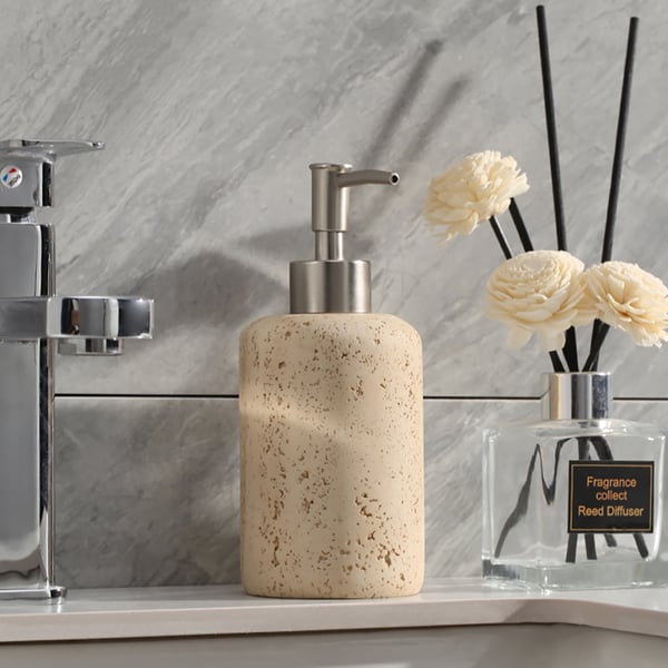 Set De 4 Accessoires Salle De Bain En Résine Effet Marbre Noir - Distributeur Savon, Porte-savon, Gobelet, Support Brosse à Dents