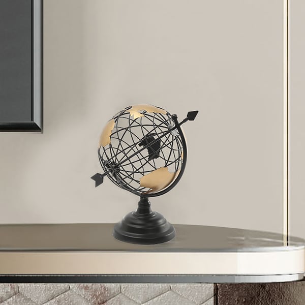 11.8" Modern Abstract Metal Black & Gold Wireframe Globe Sculpture