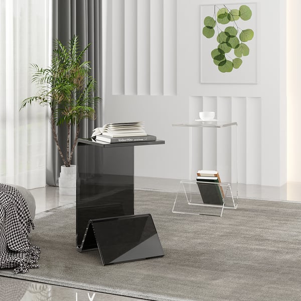 Cshaped Black End Table with Storage Acrylic Small Space Side Table