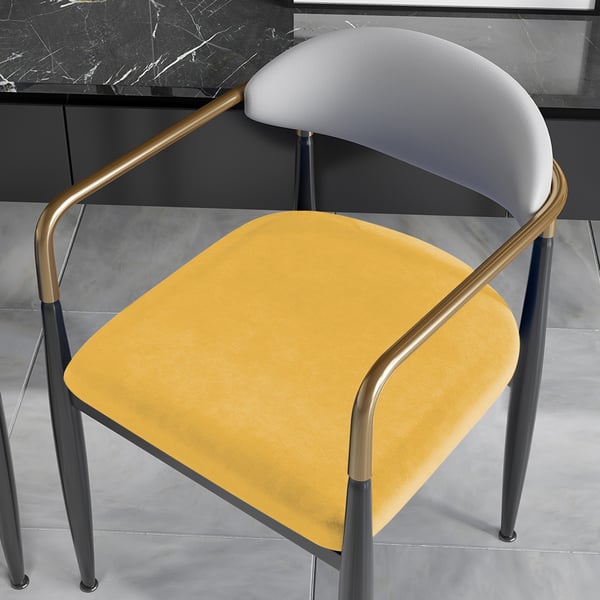 Otrast White & Yellow PU Leather Dining Chair Velvet Upholstered Arm Chair (Set of 2) Homary