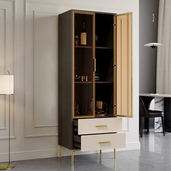 Modern Gray Bar with Glass Doors & 2Drawer Storage Home Bar